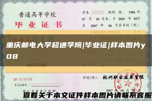 重慶郵電大學移通學院|畢業證|樣本圖片y08縮略圖
