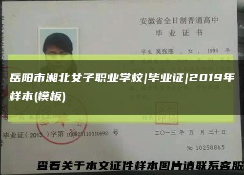 岳陽市湘北女子職業學校|畢業證|2019年樣本(模板)縮略圖