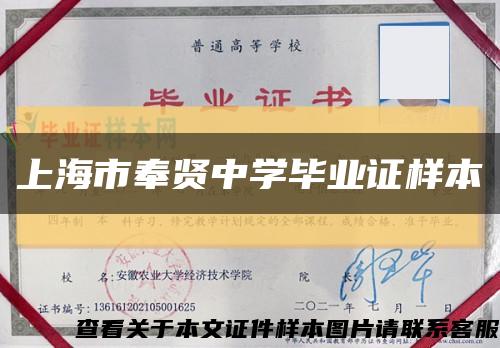 上海市奉賢中學畢業證樣本縮略圖