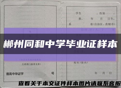 郴州同和中學畢業證樣本縮略圖