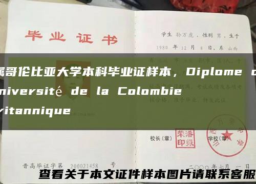 英屬哥倫比亞大學本科畢業證樣本，Diplome de l'Université de la Colombie-Britannique縮略圖