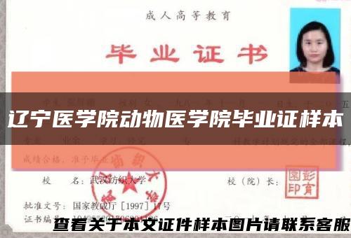 遼寧醫學院動物醫學院畢業證樣本縮略圖