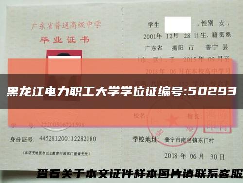 黑龍江電力職工大學學位證編號:50293縮略圖