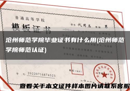 滄州師范學院畢業證書有什么用(滄州師范學院師范認證)縮略圖