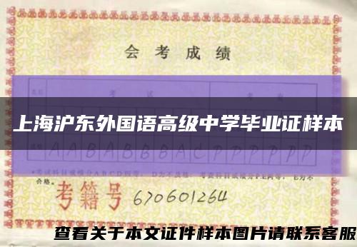 上海滬東外國語高級中學畢業證樣本縮略圖