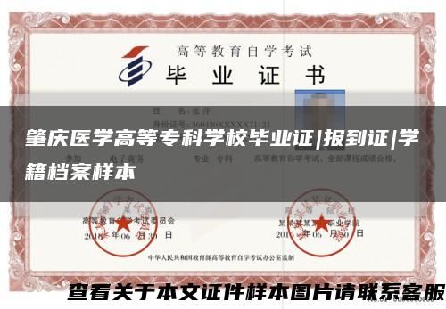 肇慶醫學高等?？茖W校畢業證|報到證|學籍檔案樣本縮略圖
