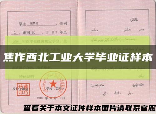 焦作西北工業大學畢業證樣本縮略圖
