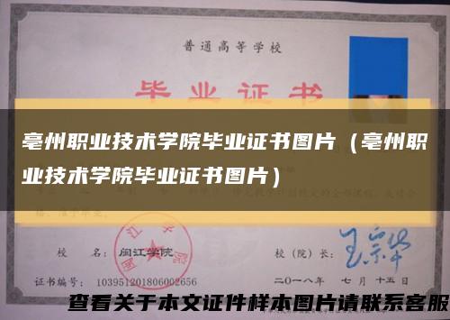 亳州職業技術學院畢業證書圖片（亳州職業技術學院畢業證書圖片）縮略圖
