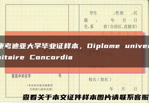 康考迪亞大學畢業證樣本，Diplome universitaire Concordia縮略圖