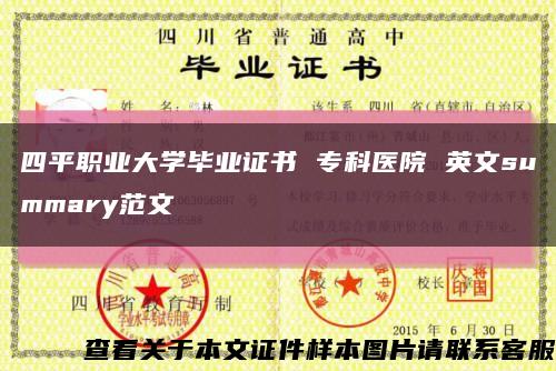 四平職業大學畢業證書 ?？漆t院 英文summary范文縮略圖
