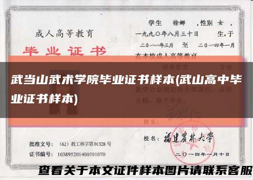 武當山武術學院畢業證書樣本(武山高中畢業證書樣本)縮略圖