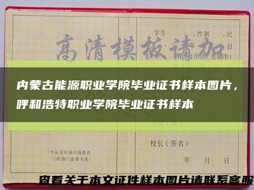 內蒙古能源職業學院畢業證書樣本圖片，呼和浩特職業學院畢業證書樣本縮略圖