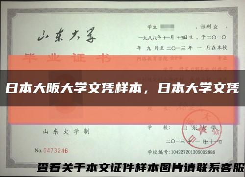 日本大阪大學文憑樣本，日本大學文憑縮略圖