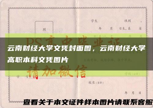 云南財經大學文憑封面圖，云南財經大學高職本科文憑圖片縮略圖