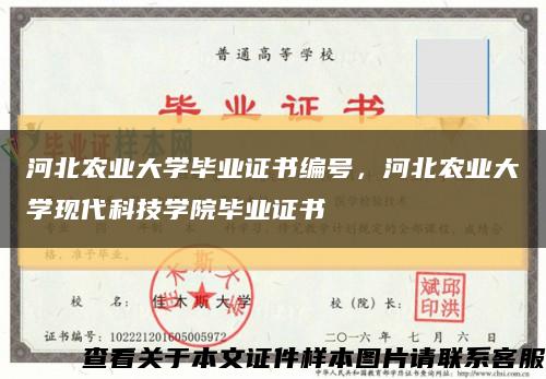 河北農業大學畢業證書編號，河北農業大學現代科技學院畢業證書縮略圖