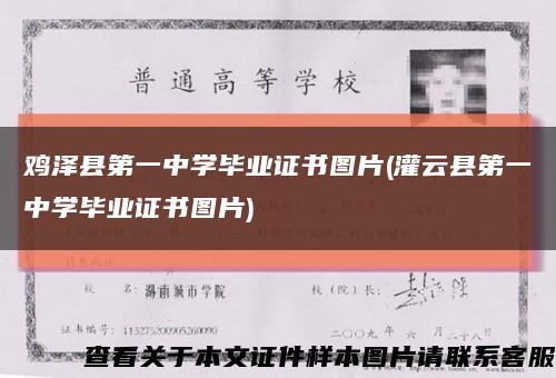 雞澤縣第一中學畢業證書圖片(灌云縣第一中學畢業證書圖片)縮略圖
