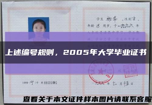 上述編號規則，2005年大學畢業證書縮略圖