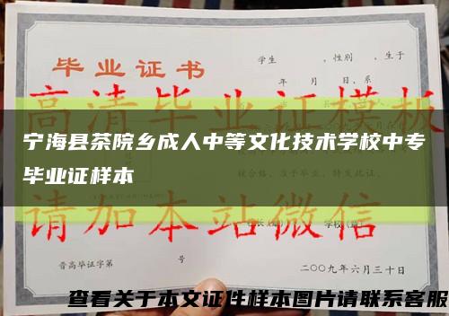 寧?？h茶院鄉成人中等文化技術學校中專畢業證樣本縮略圖