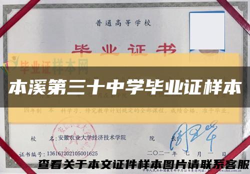 本溪第三十中學畢業證樣本縮略圖