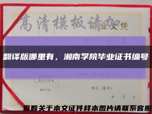 翻譯版哪里有，湘南學院畢業證書編號縮略圖