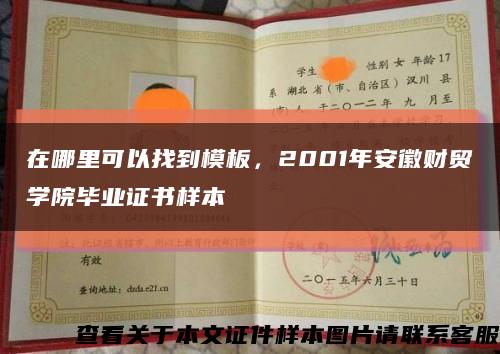 在哪里可以找到模板，2001年安徽財貿學院畢業證書樣本縮略圖