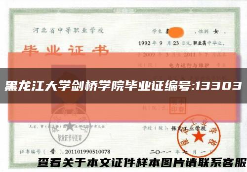 黑龍江大學劍橋學院畢業證編號:13303縮略圖
