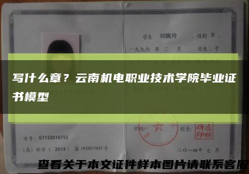 寫什么章？云南機電職業技術學院畢業證書模型縮略圖