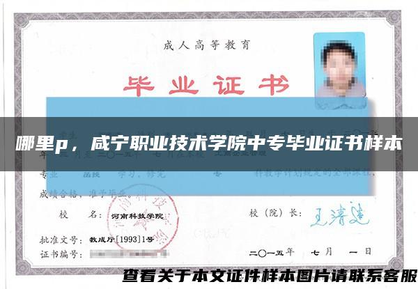 哪里p，咸寧職業技術學院中專畢業證書樣本縮略圖