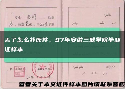 丟了怎么補原件，97年安徽三聯學院畢業證樣本縮略圖