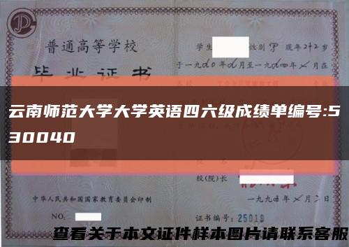 云南師范大學大學英語四六級成績單編號:530040縮略圖