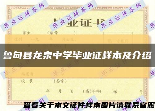 魯甸縣龍泉中學畢業證樣本及介紹縮略圖