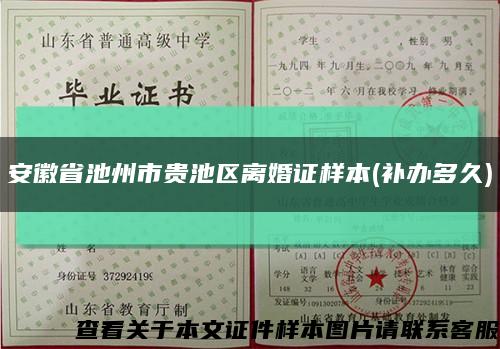 安徽省池州市貴池區離婚證樣本(補辦多久)縮略圖