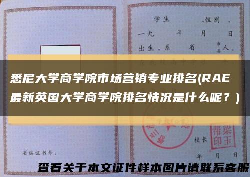 悉尼大學商學院市場營銷專業排名(RAE最新英國大學商學院排名情況是什么呢？)縮略圖