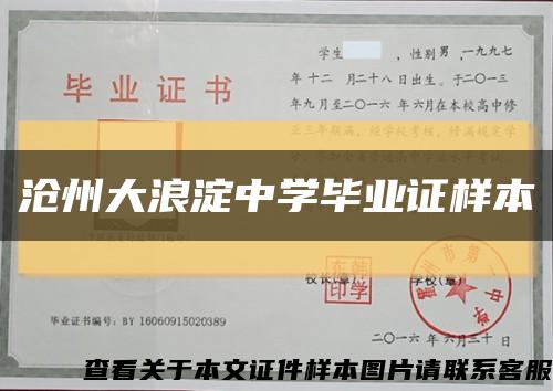 滄州大浪淀中學畢業證樣本縮略圖