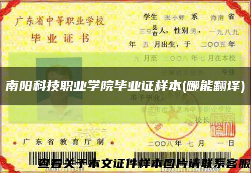 南陽科技職業學院畢業證樣本(哪能翻譯)縮略圖