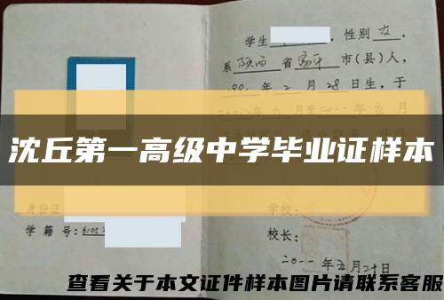 沈丘第一高級中學畢業證樣本縮略圖