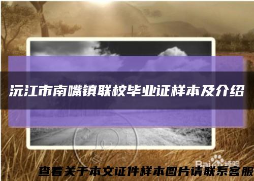 沅江市南嘴鎮聯校畢業證樣本及介紹縮略圖