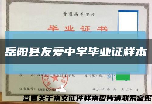 岳陽縣友愛中學畢業證樣本縮略圖