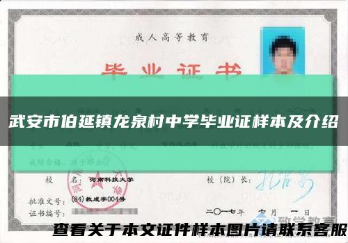 武安市伯延鎮龍泉村中學畢業證樣本及介紹縮略圖