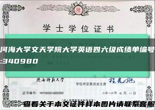 河海大學文天學院大學英語四六級成績單編號:340980縮略圖