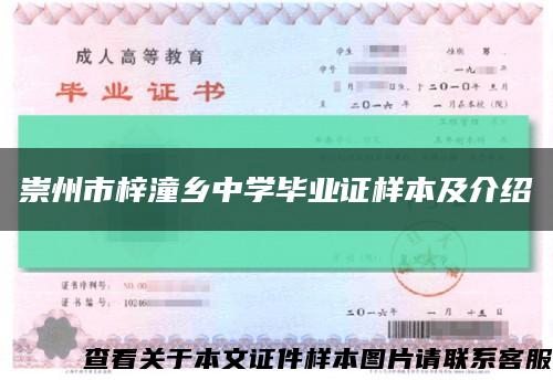 崇州市梓潼鄉中學畢業證樣本及介紹縮略圖
