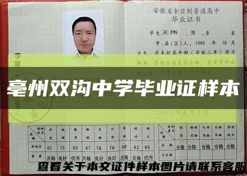 亳州雙溝中學畢業證樣本縮略圖