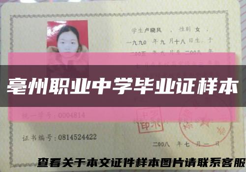 亳州職業中學畢業證樣本縮略圖