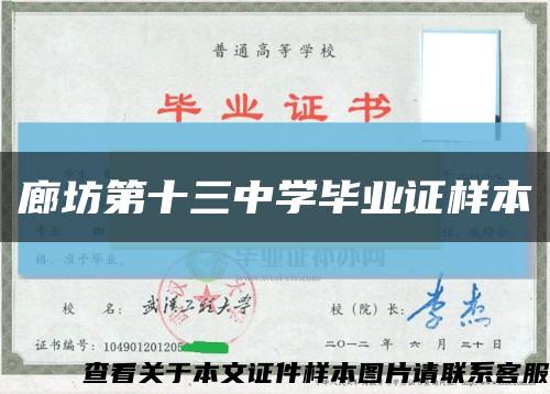 廊坊第十三中學畢業證樣本縮略圖