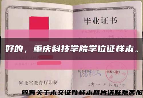 好的，重慶科技學院學位證樣本?？s略圖