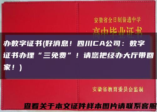 辦數字證書(好消息！四川CA公司：數字證書辦理“三免費”！請您把經辦大廳帶回家！)縮略圖