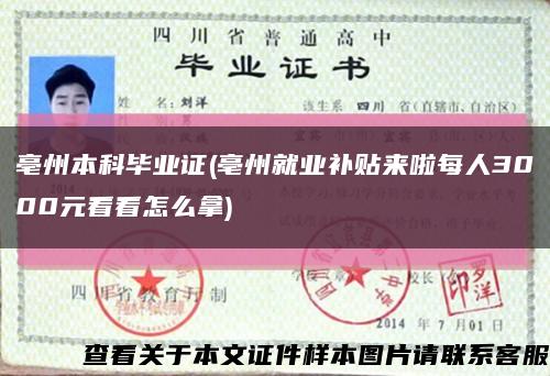 亳州本科畢業證(亳州就業補貼來啦每人3000元看看怎么拿)縮略圖