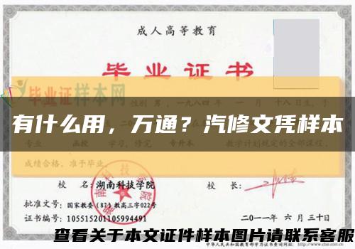 有什么用，萬通？汽修文憑樣本縮略圖
