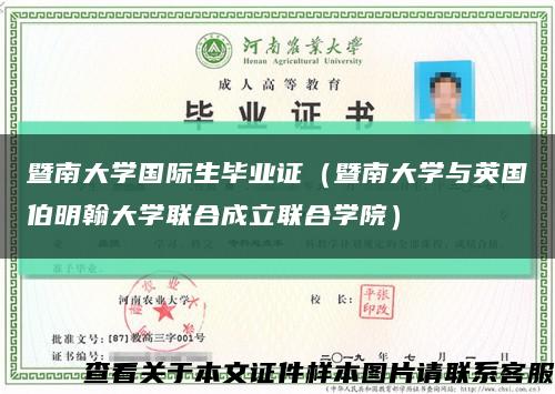 暨南大學國際生畢業證（暨南大學與英國伯明翰大學聯合成立聯合學院）縮略圖