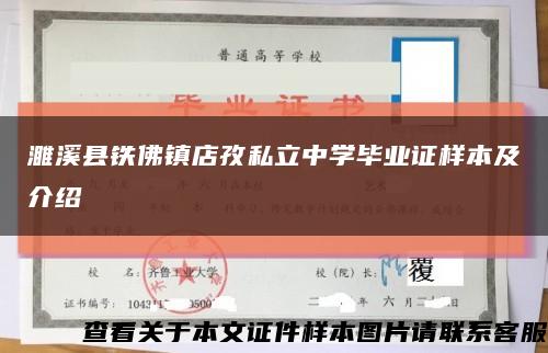 濉溪縣鐵佛鎮店孜私立中學畢業證樣本及介紹縮略圖